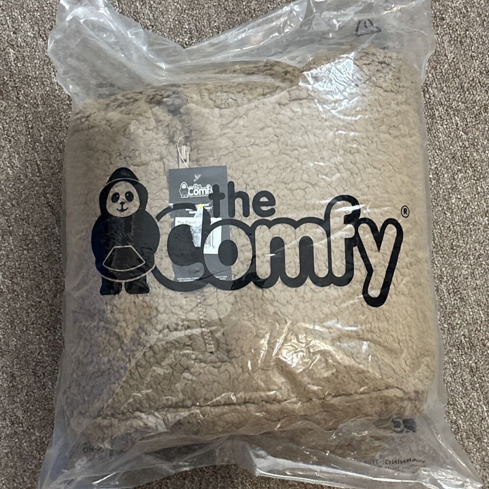 NEW NWT The Comfy Teddy Bear Quarter-Zip OS Brown Wearable Blanket Hoodie Cozy